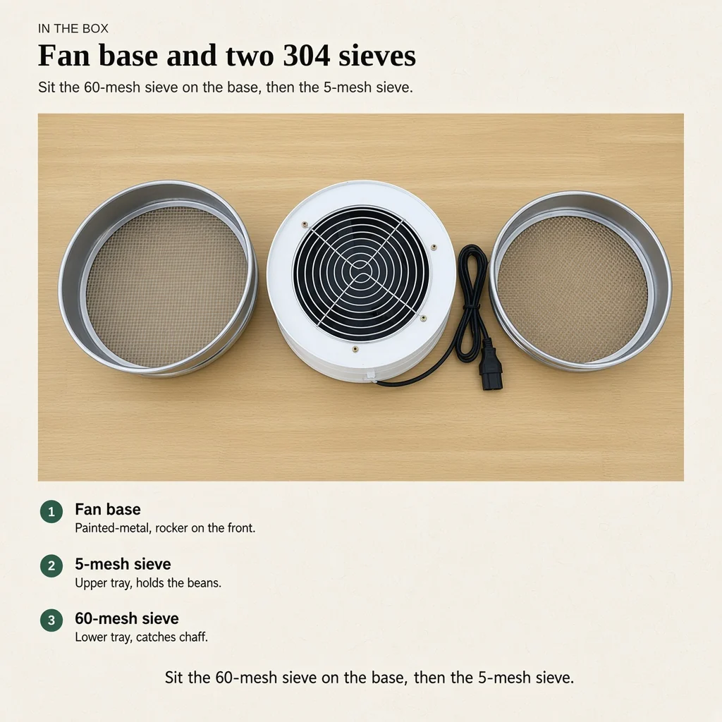 Fan base and two 304 sieves in the box
