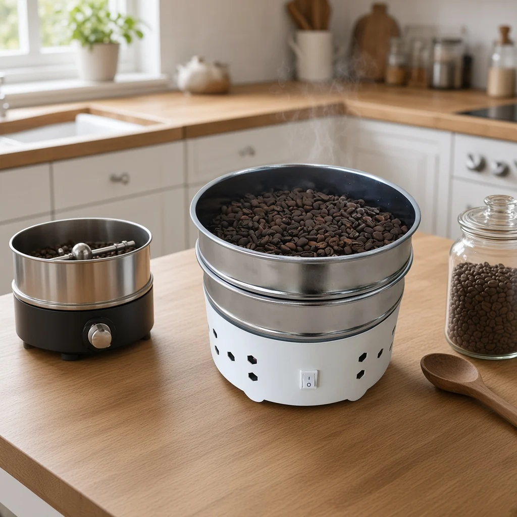 Cooler on a kitchen worktop next to a home roaster