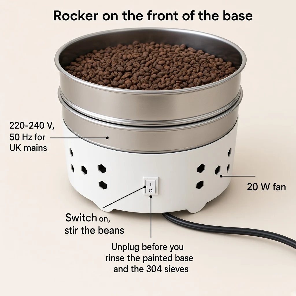 Rocker on the front of the base, 220–240 V